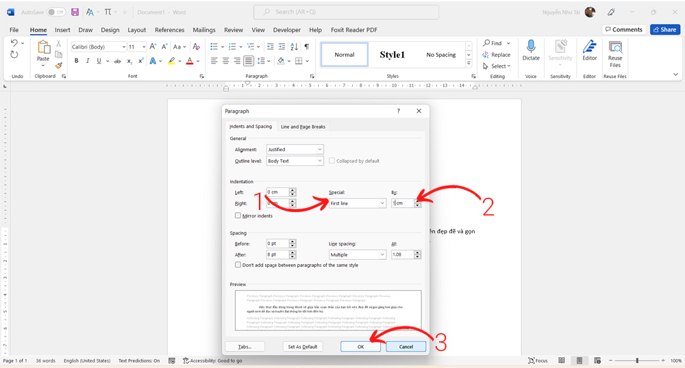 Cách thụt đầu dòng trong Word bằng Paragraph - Bước 2