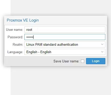 Đăng nhập vào giao diện web Proxmox bằng mật khẩu bạn đã thiết lập