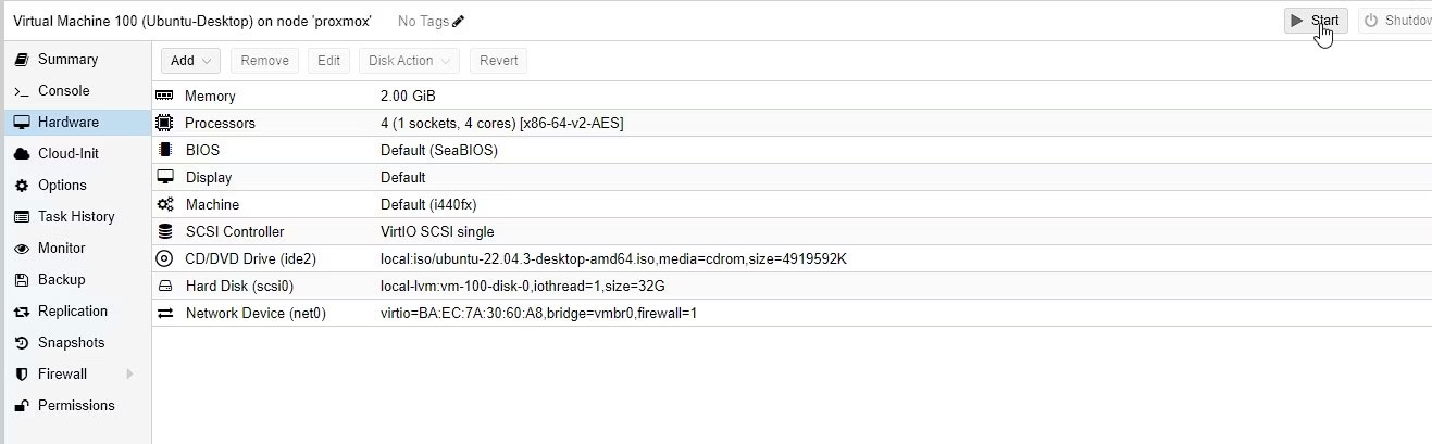 Bắt đầu thiết lập VM mới trong Proxmox chạy trên Intel NUC