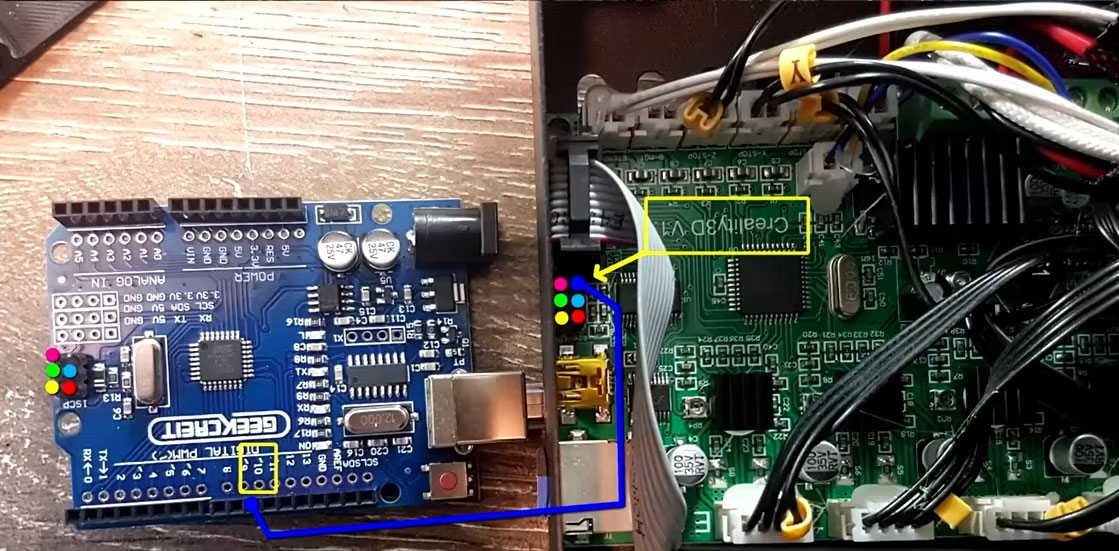Kết nối cáp từ Arduino với máy in 3D