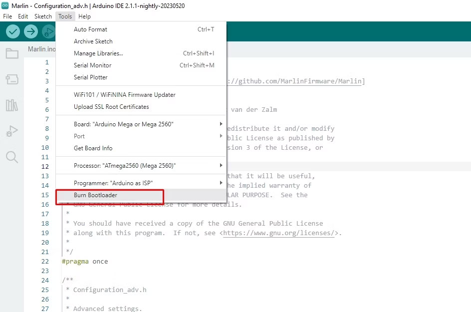 Cài đặt bootloader vào máy in 3D từ Arduino IDE