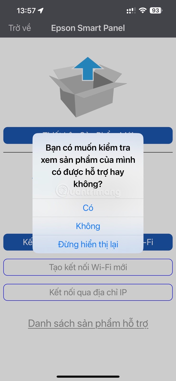 Thông báo kiểm tra sản phẩm có được hỗ trợ hay không