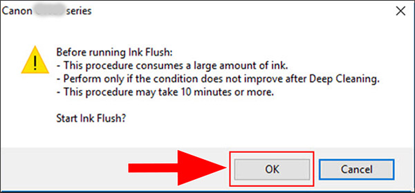 Nhấn OK chạy Ink Flush