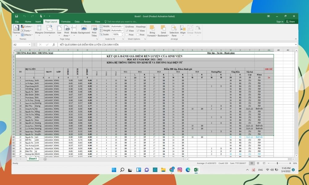 In riêng vùng Excel được chọn bước 1