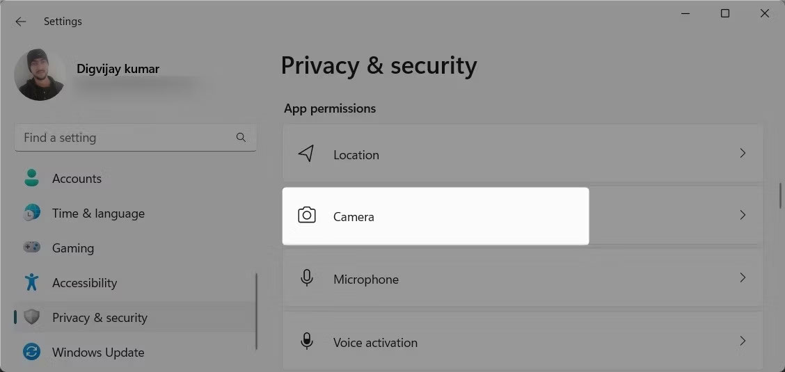 Camera trong Privacy & security