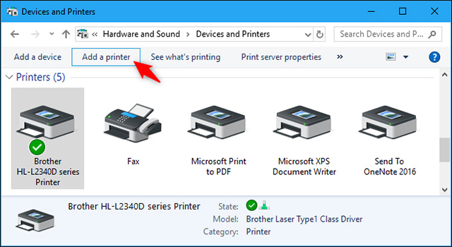 Mục "Add a Printer"