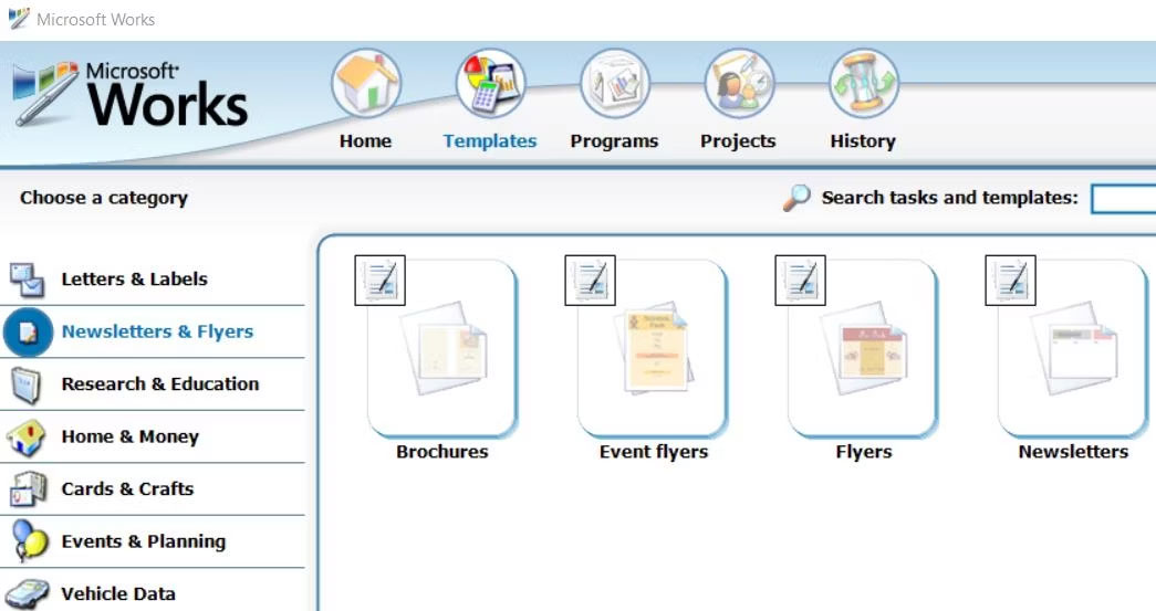 Tab Templates trong MS Works