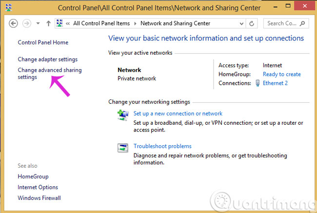 Nhấn Change advanced sharing settings