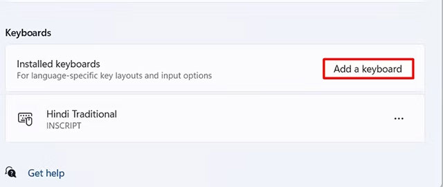 Nhấp vào nút "Add a Keyboard" 