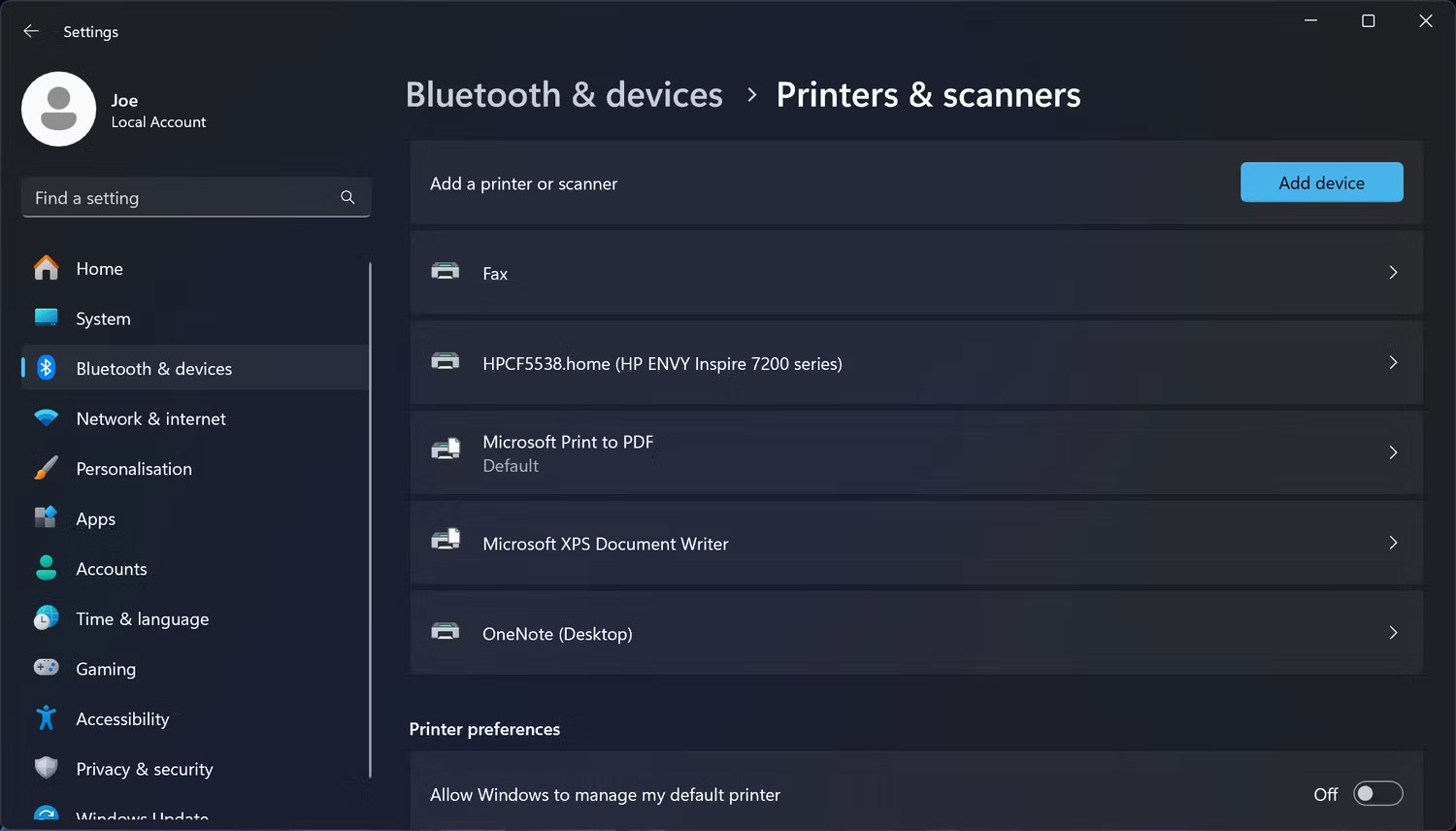 Printers & scanners trên Windows 11