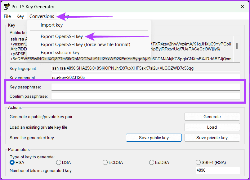 Gõ cụm mật khẩu, xác nhận nó và lưu private key