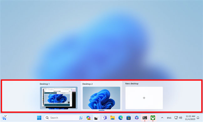 Desktop ảo được hiển thị trong Task View