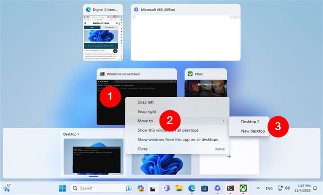 Di chuyển ứng dụng sang desktop ảo bằng menu ngữ cảnh