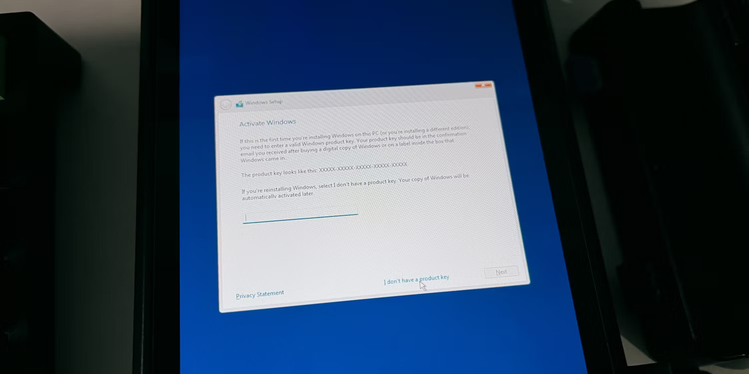 Tùy chọn I don’t have a product key trong quá trình thiết lập Windows 11