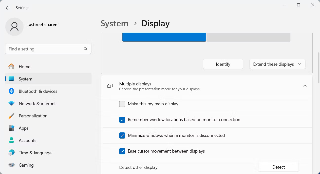 Mở rộng Multiple displays để xem thêm tùy chọn