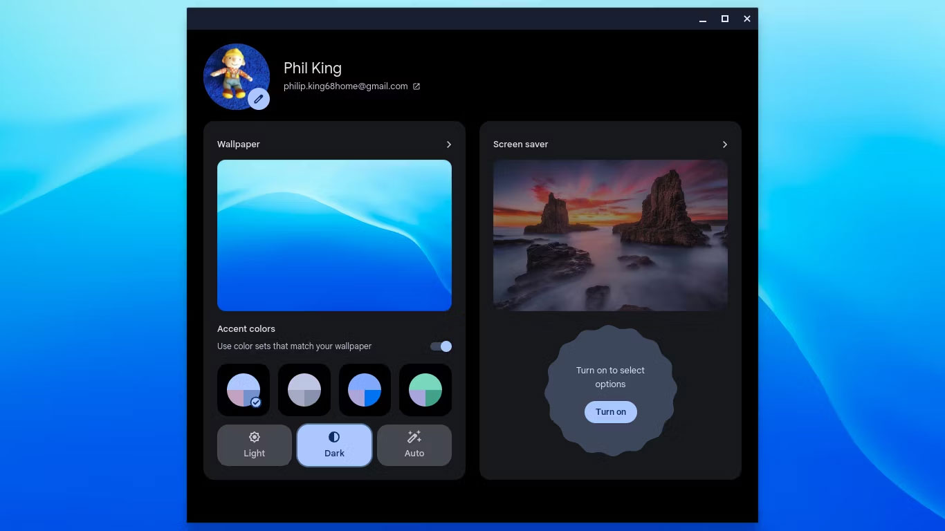 Cài đặt hình nền ChromeOS khi bật Dark Mode