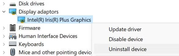 Gỡ cài đặt driver đồ họa trong Device Manager.