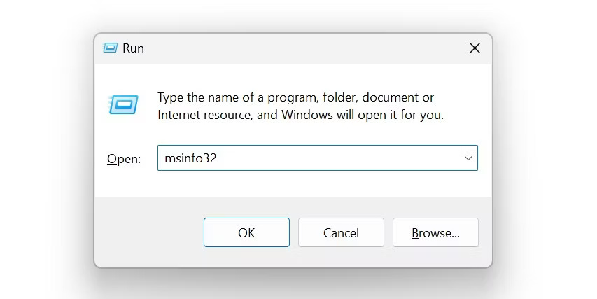 Mở System Information qua hộp thoại Run trên Windows.