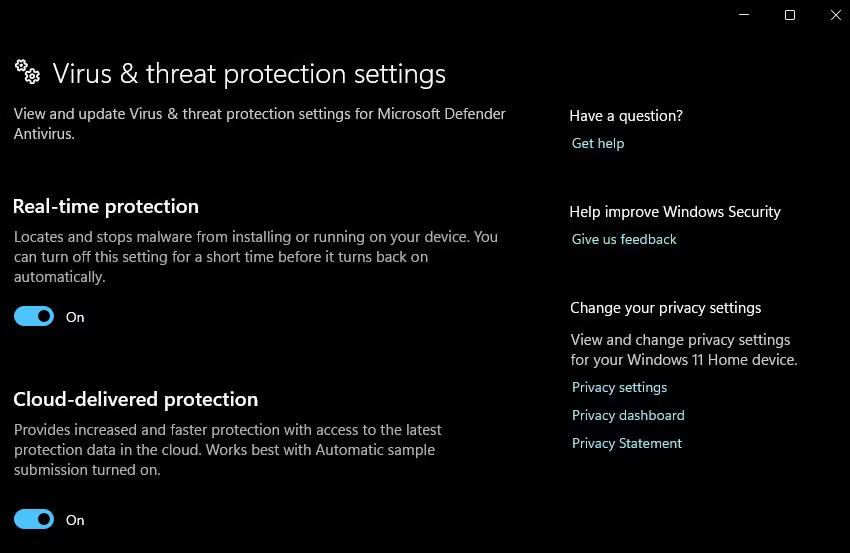 Cài đặt bảo vệ thời gian thực cho Microsoft Defender