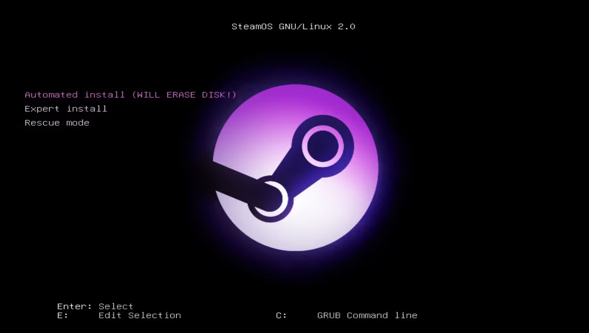 Các tùy chọn cài đặt SteamOS xuất hiện