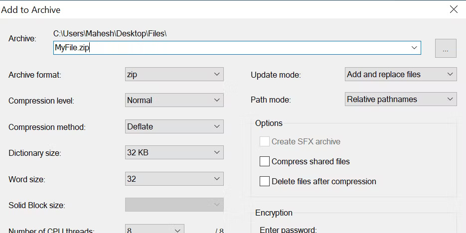 Tạo ZIP bằng 7-Zip