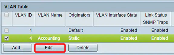 Nhấn Edit để chỉnh sửa VLAN đã chọn