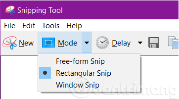 Chọn chế độ chụp trên Snipping Tool của Win 10