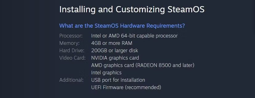 Xem các yêu cầu hệ thống SteamOS