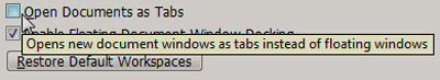 Bỏ chọn Open Documents as Tabs