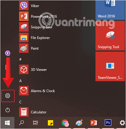 Nhấn chọn biểu tượng Settings trong Start Menu