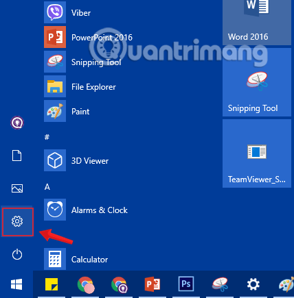 Nhấn chọn biểu tượng Settings trong Start Menu