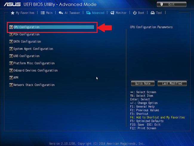 Chọn CPU Configuration