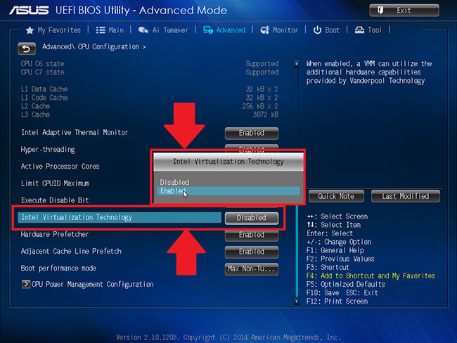 Kích hoạt Intel Virtualization Technology