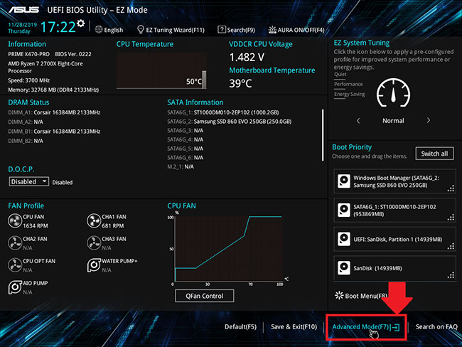 Nhấp vào tùy chọn Advanced Mode