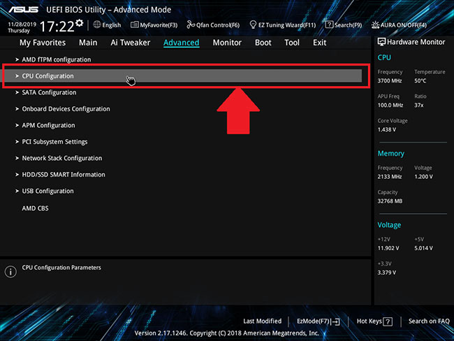 Chọn CPU configuration