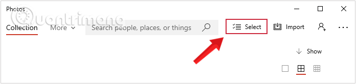 Nhấp vào nút Select trong cửa sổ Photos