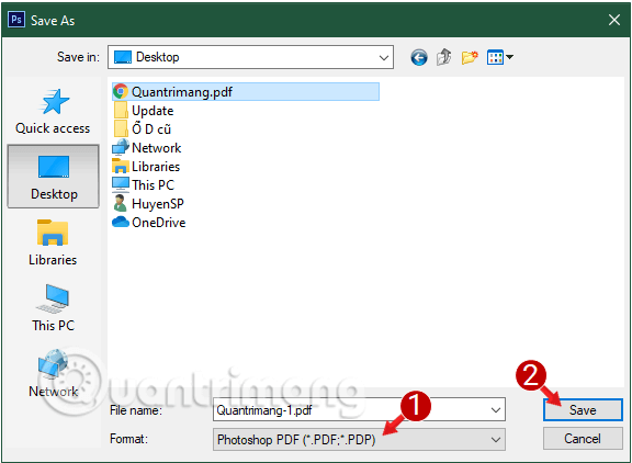 Chọn định dạng lưu ảnh là Photoshop PDF