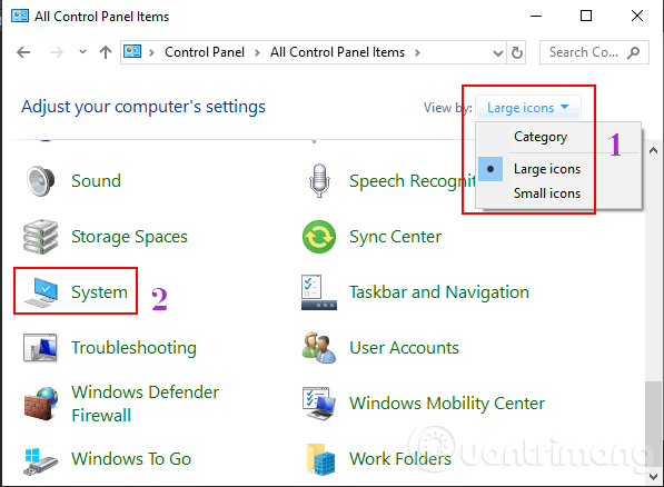 Mở Control Panel để xem thông tin hệ thống