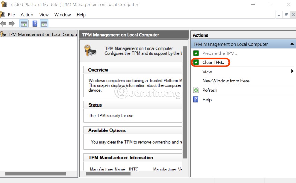 Nhấn Clear TPM