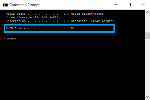 tìm mục DHCP Enabled