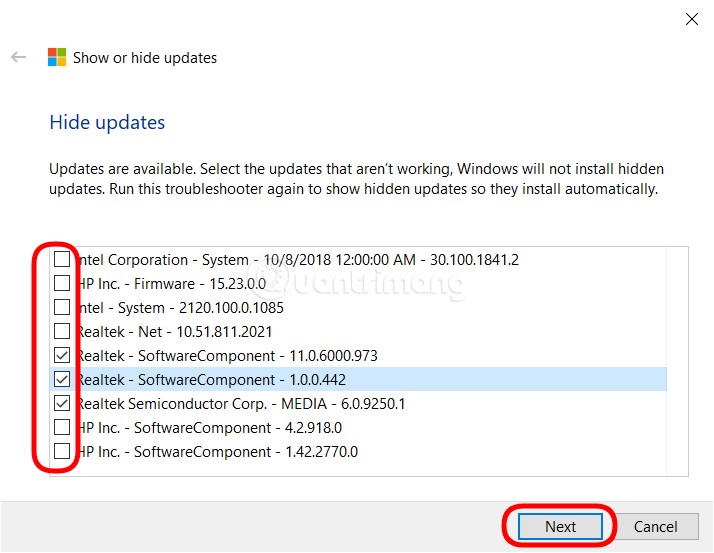 Chọn bản cập nhật sau đó nhấn Next