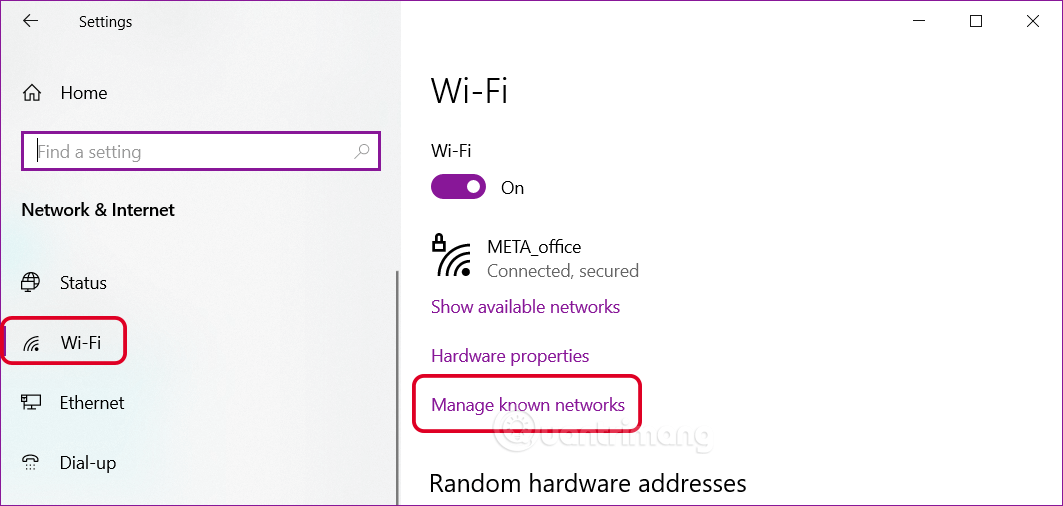 Chọn Manage known networks