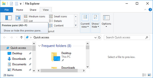 Tắt Preview Pane trong File Explorer