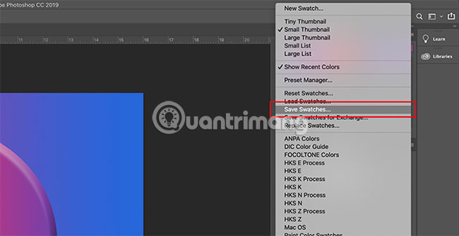 Chọn Save Swatches