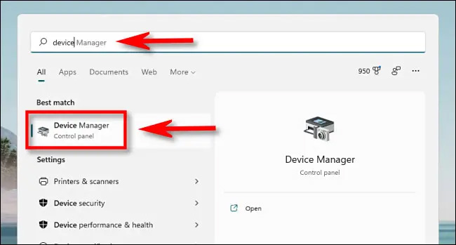 Nhấp vào biểu tượng Device Manager 