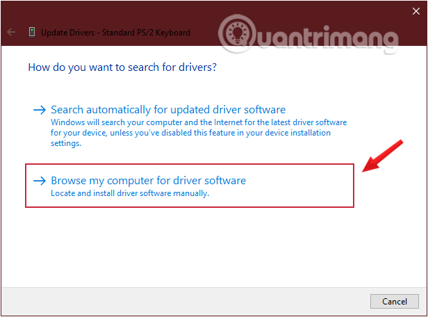 Khắc phục sự cố bằng tùy chọn Browse my computer for driver software