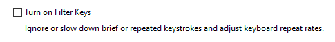 Bỏ chọn “Turn on Filter Keys”