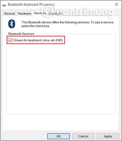 Tích chọn mục Drivers for keyboard, mice, etc (HID)