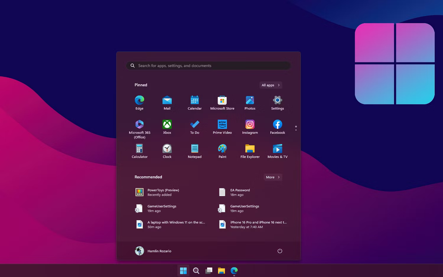 Menu Start trong Windows 11