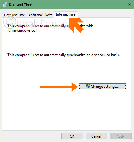 Chọn Change Settings ở cửa sổ Date and Time